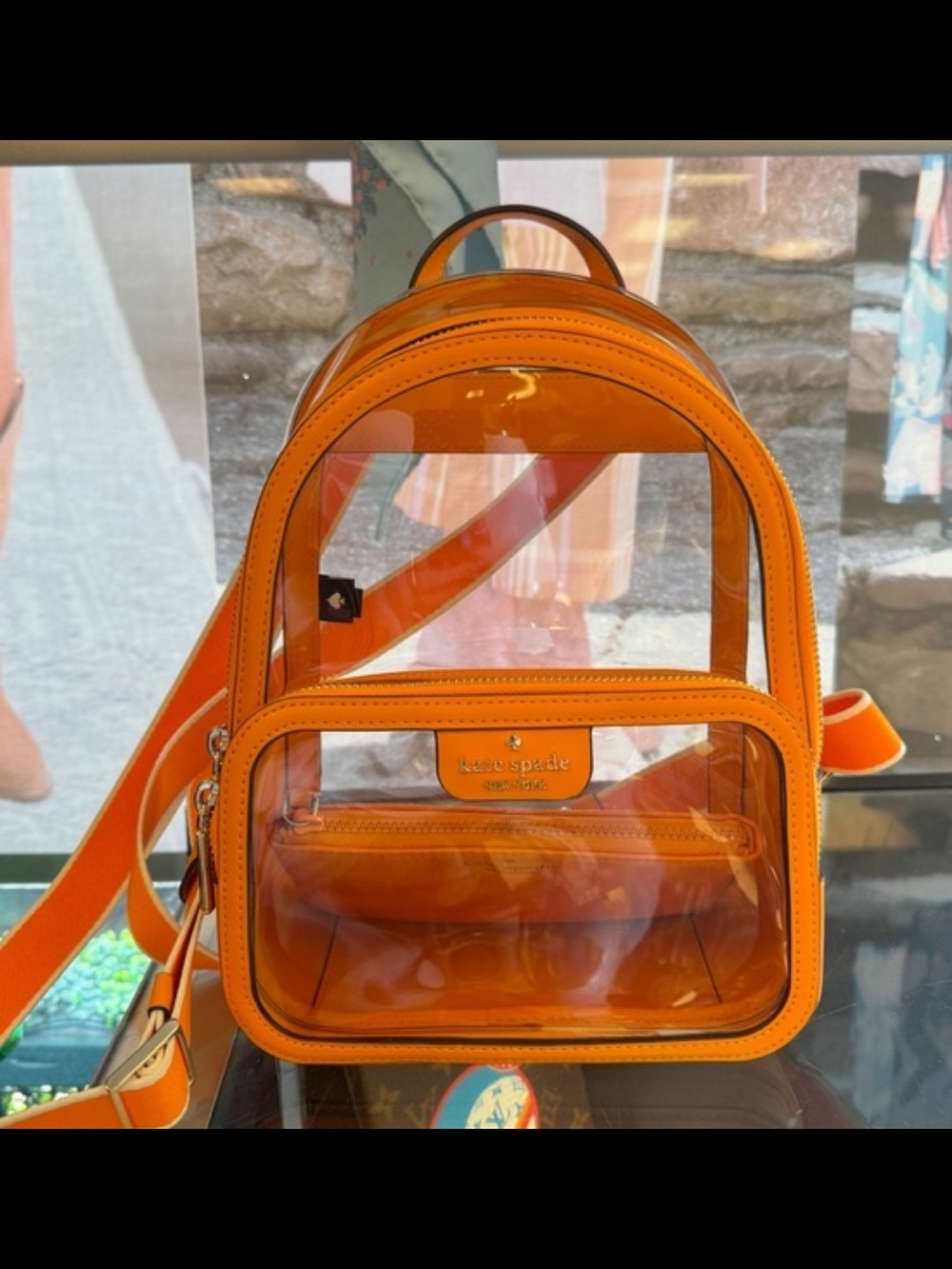 kate spade Orange Clear Mini Backpack with Leather Trim